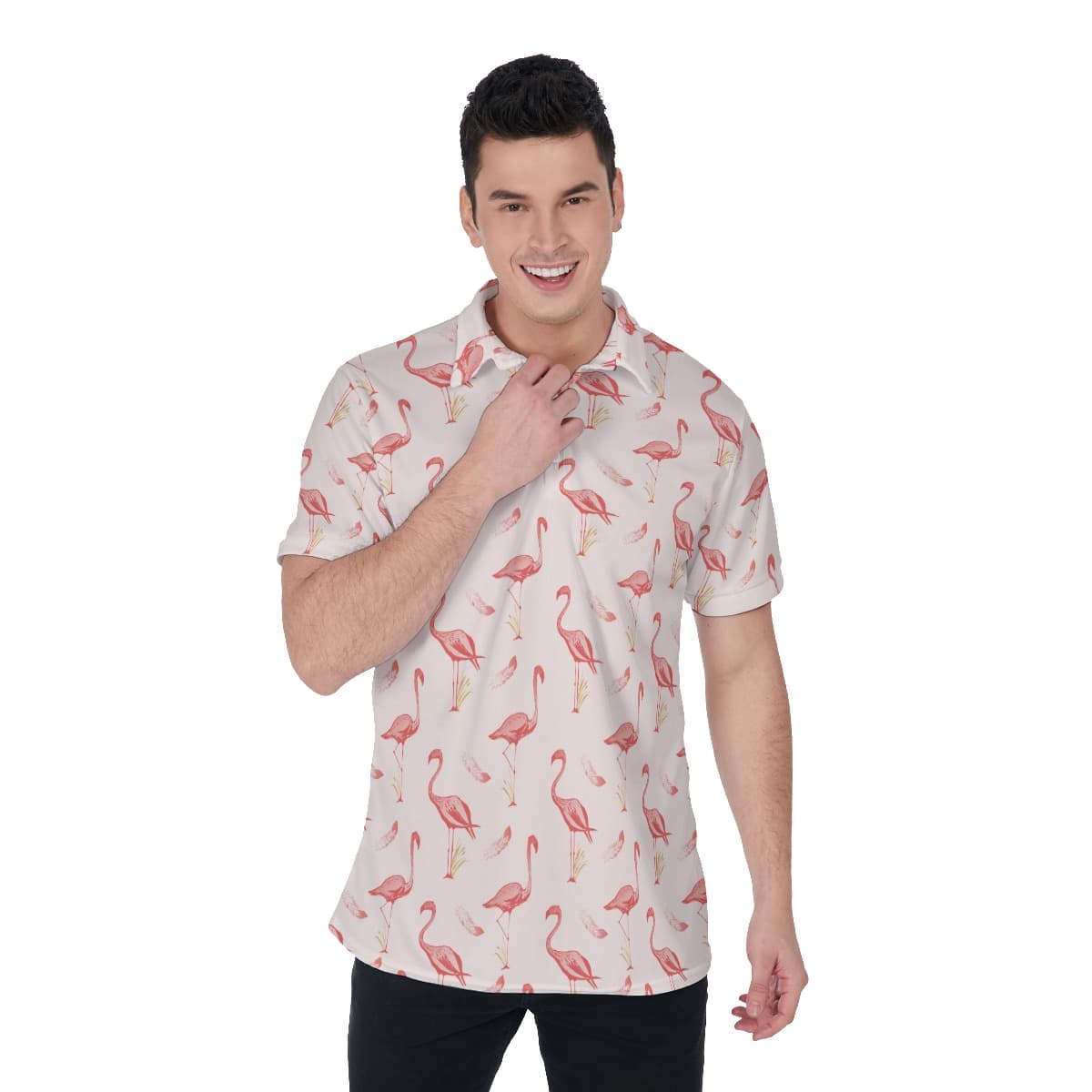 Flamingo White Men's Golf Polo Shirt (1)