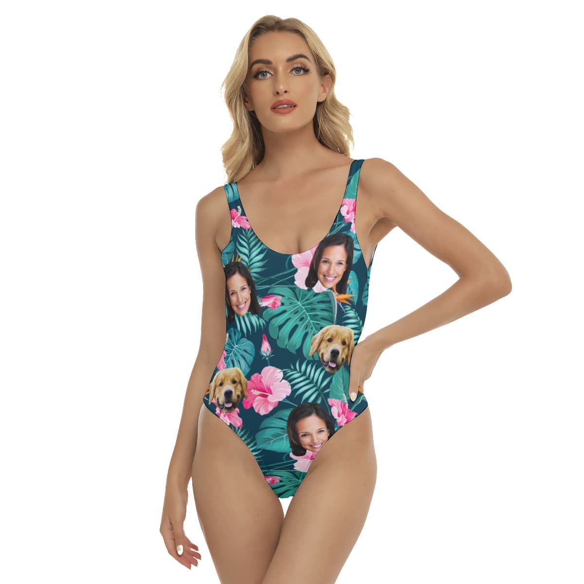 Floral Custom 2 Faces Hawaiian One Piece Swimsuit For Women (1)