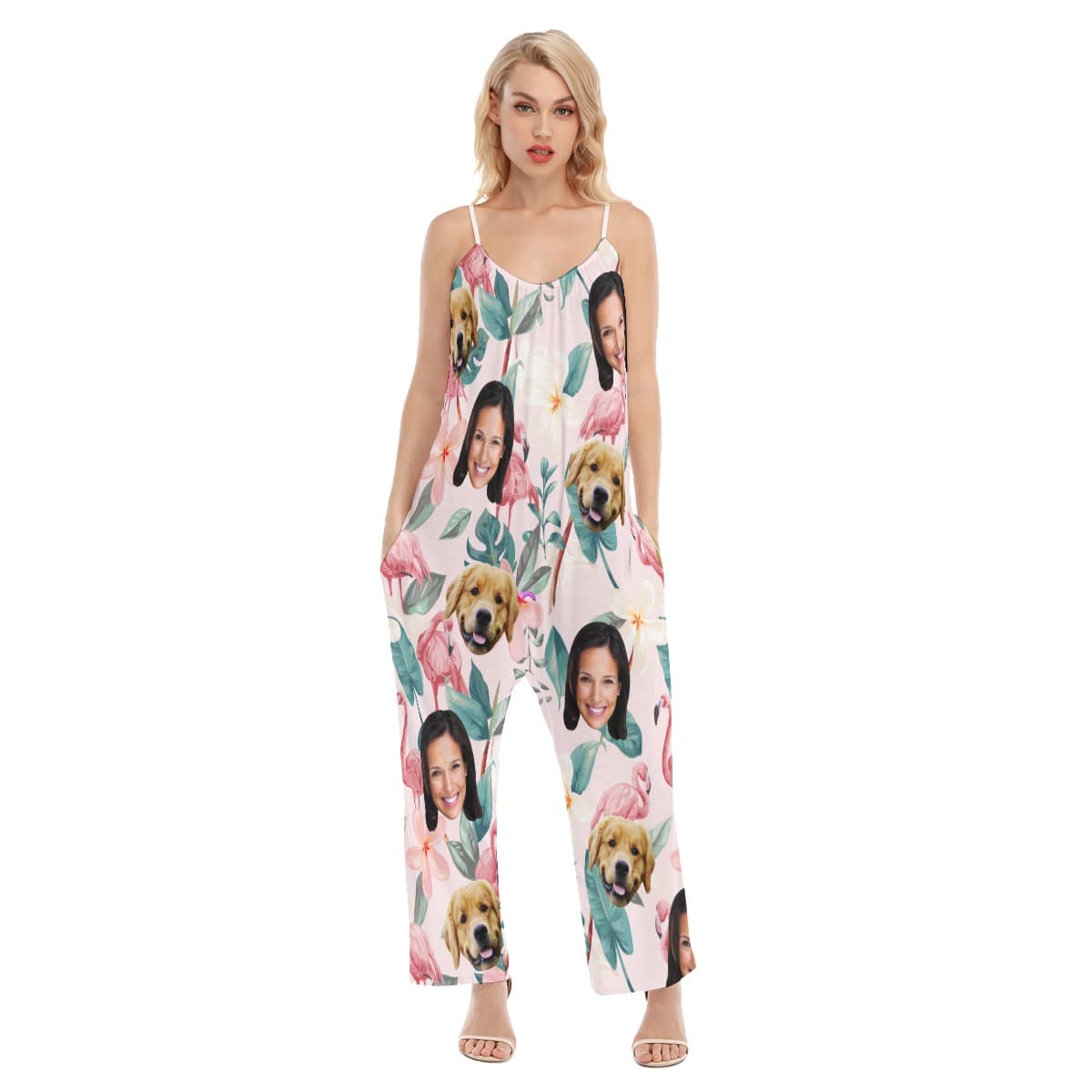 Floral Custom 2 Faces With Dog Hawaiian Jumpsuit For Women (1)
