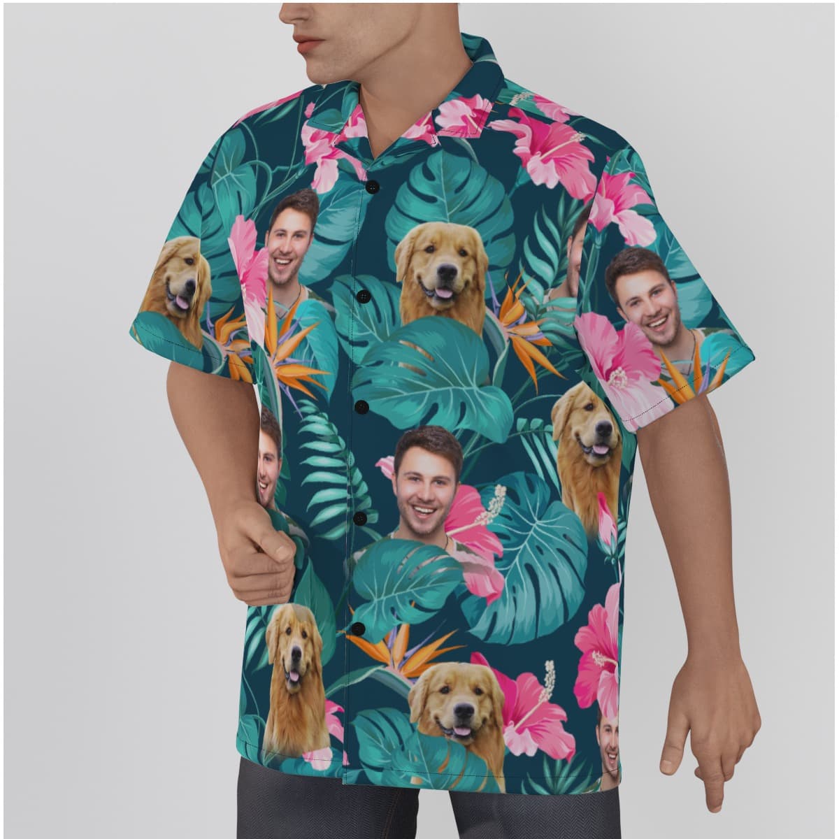 Floral Custom Face And Your Pet Hawaiian Shirt (2)