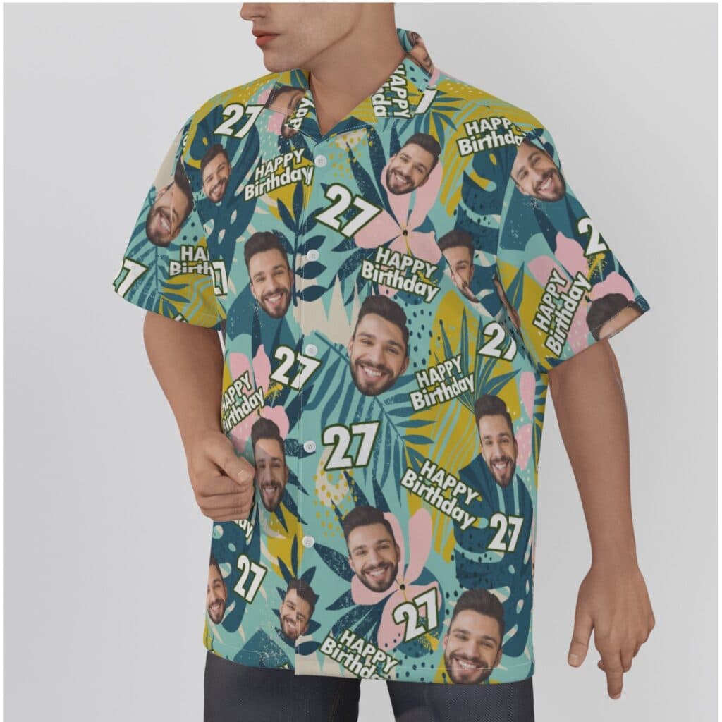 Floral Custom Face Birthday Men's Hawaiian Shirt