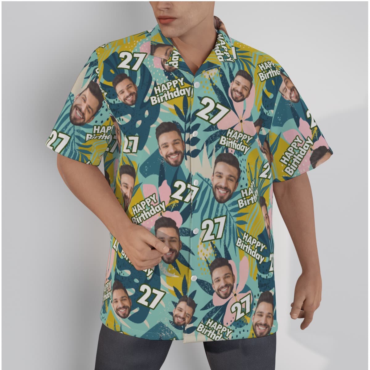 Floral Custom Face Birthday Men’s Hawaiian Shirt (3)
