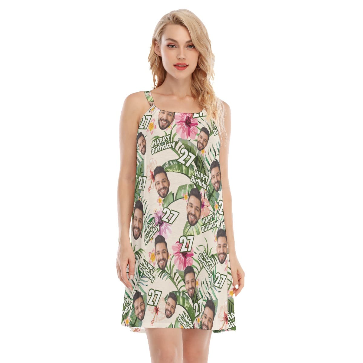 Floral Custom Face Happy Birthday Aloha Cami Dress (4)