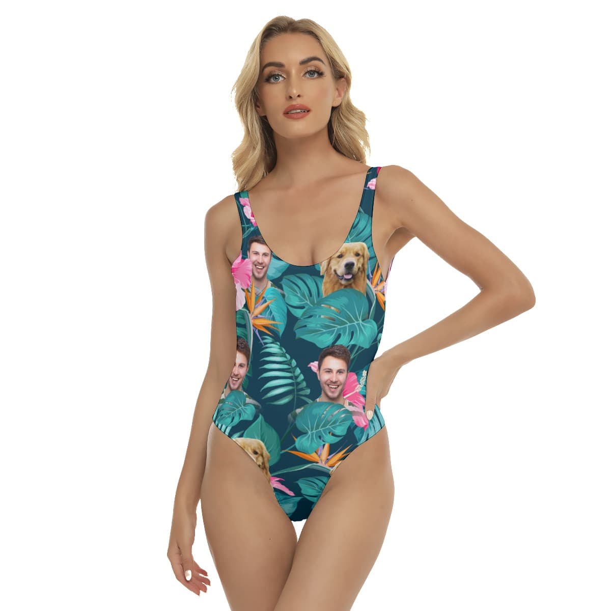 Floral Custom Face Hawaiian One Piece Swimsuit For Women (1)