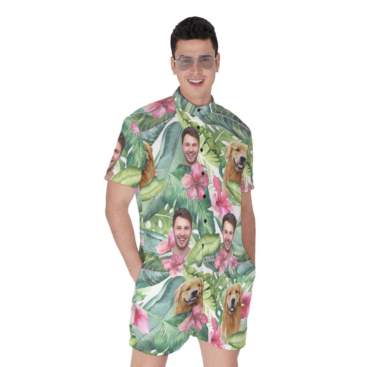 Floral Custom Face Hawaiian Romper For Men (1)