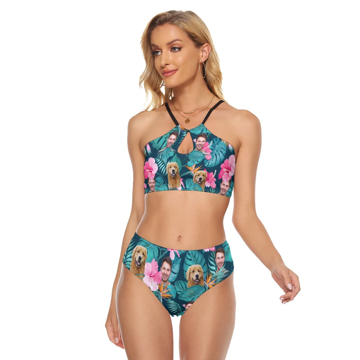 Floral Custom Face Hawaiian Two-piece Swimsuit For Women (1)