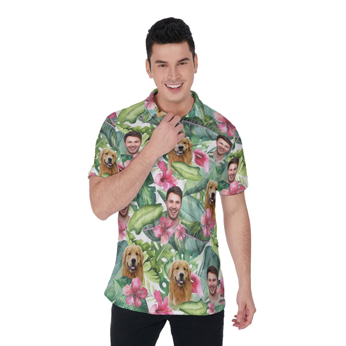 Floral Custom Face Polo Hawaiian Shirt For Men (1)