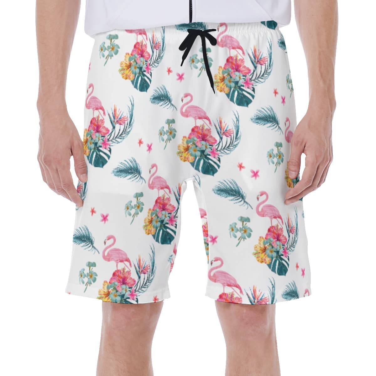 Floral Flamingo Blue Hawaiian Swim Trunks For Men (1)