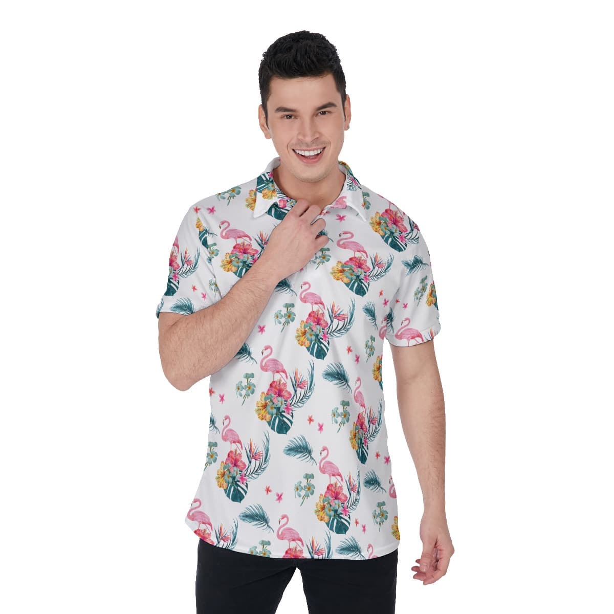 Floral Flamingo Men’s Polo Shirt (1)
