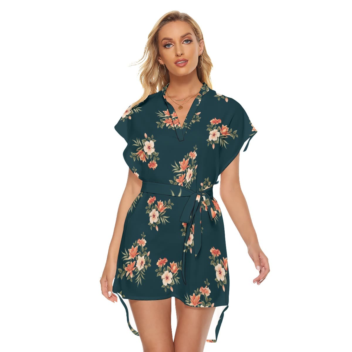 Floral Hawaiian Dress With Tie (1)