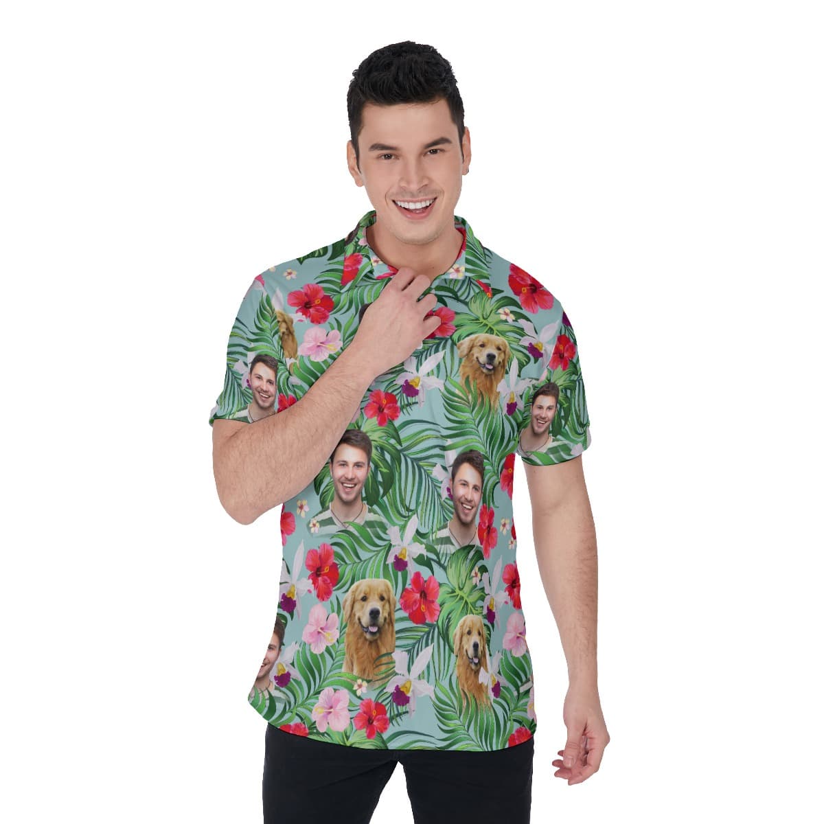 Floral Hawaiian Men's Polo Shirt With Multi Faces (1)