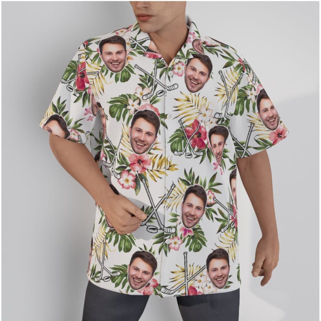 Floral Hockey Custom Face Men's Hawaiian Shirt