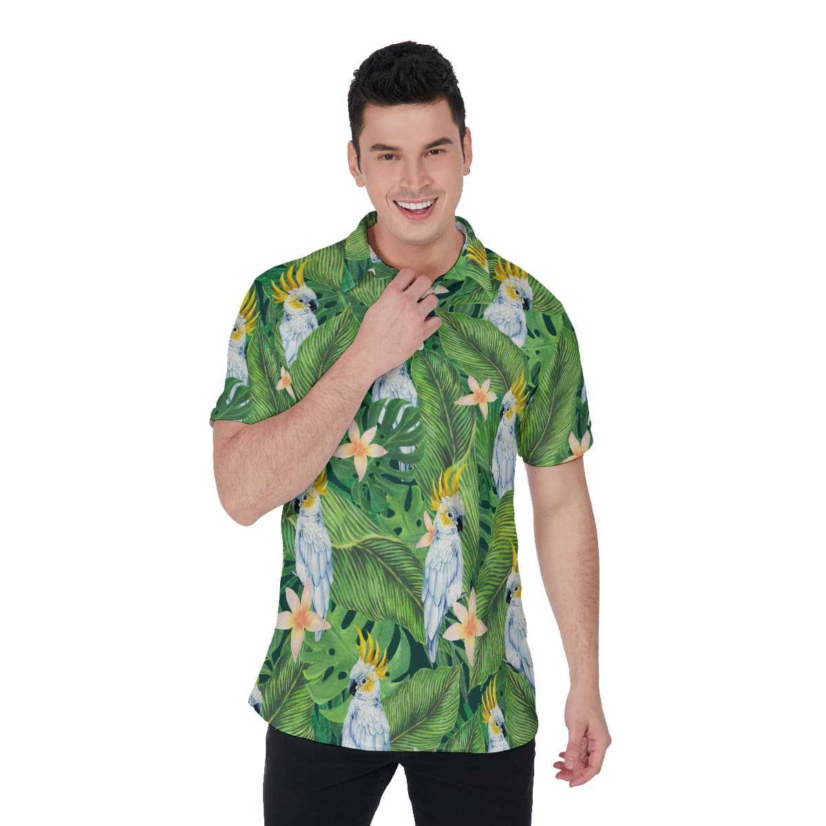 Floral Parrot Hawaiian Polo Shirt For Men (1)