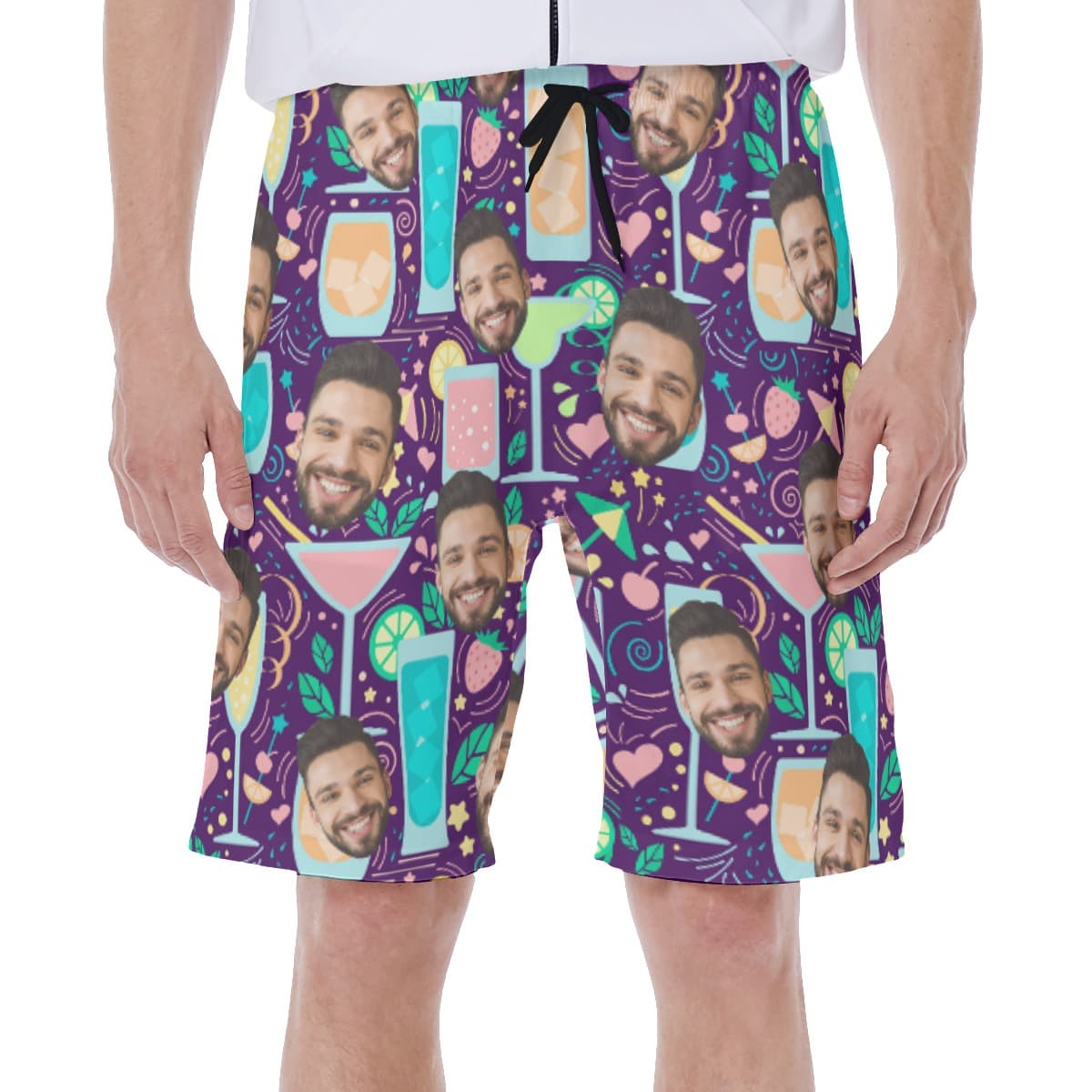 Fruit Drinking Men's Hawaiian Shorts With Custom Face (1)