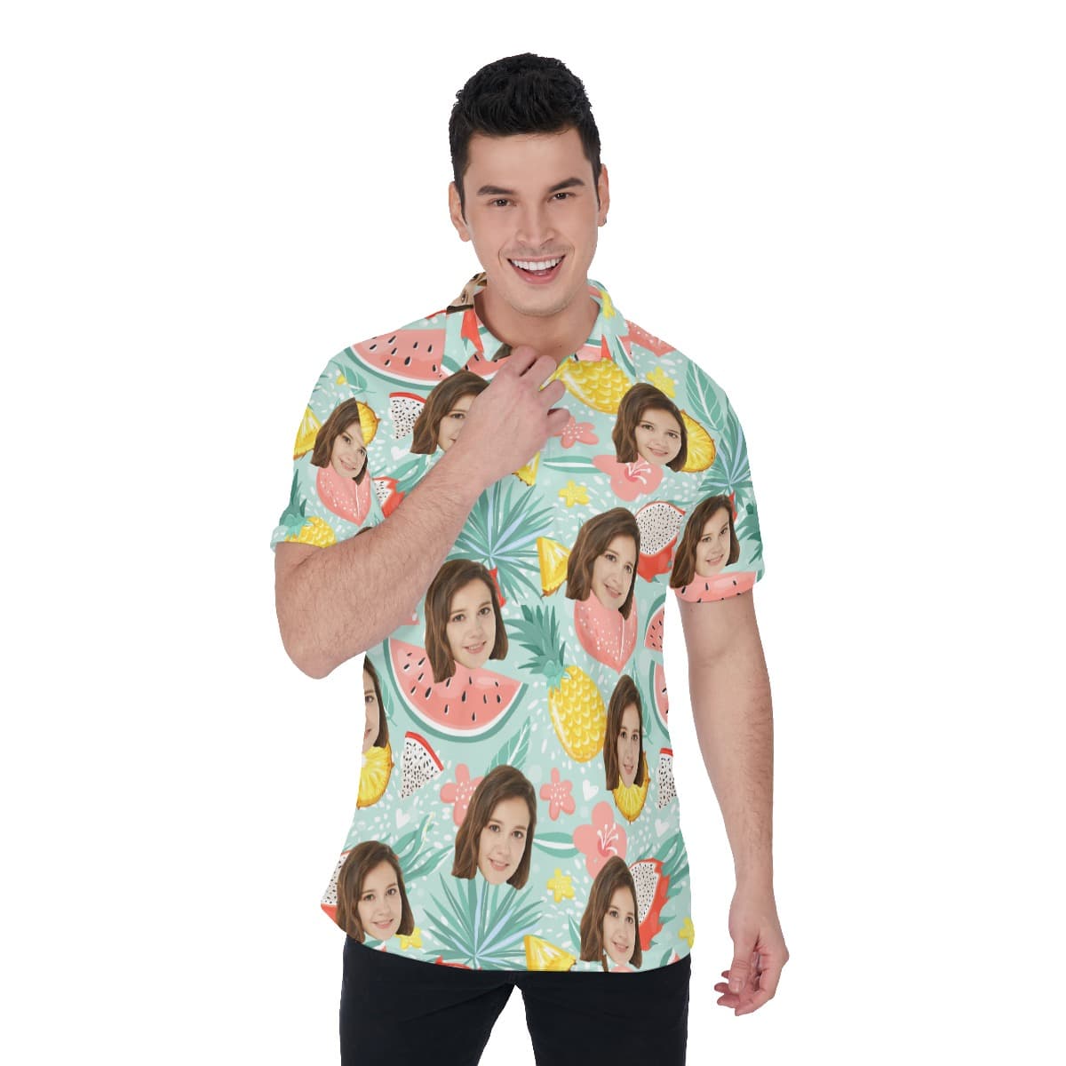 Fruit Summer Men's Polo Shirt With Custom Face (1)