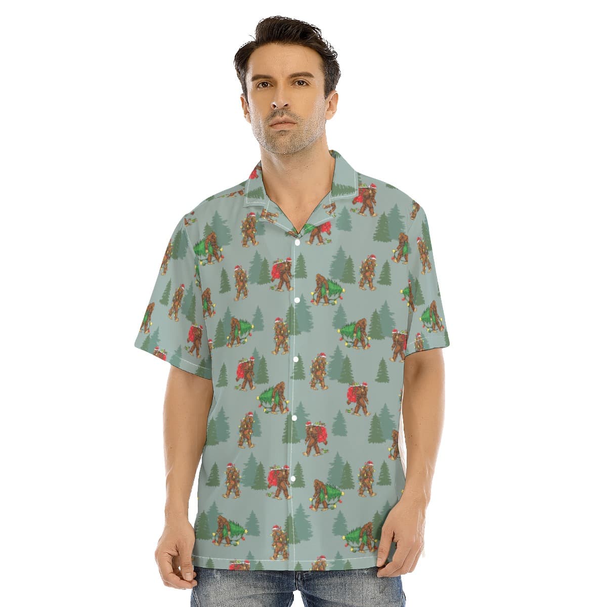 Funny Bigfoot Christmas Men’s Hawaiian Shirt (3)