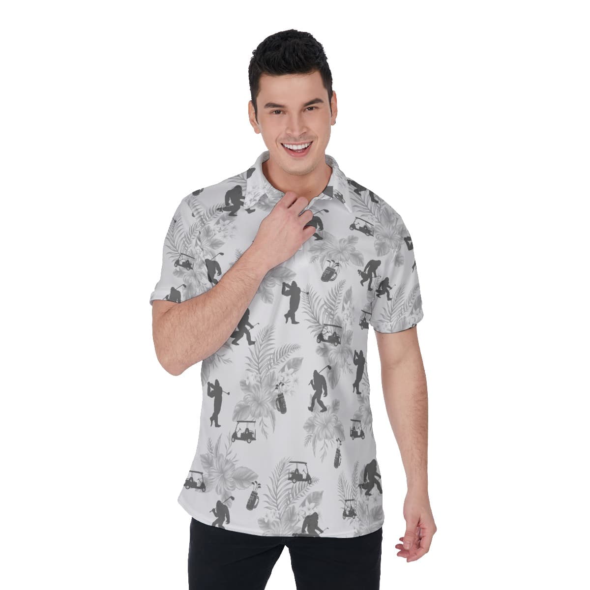Funny Bigfoot Floral Golf Shirt For Men