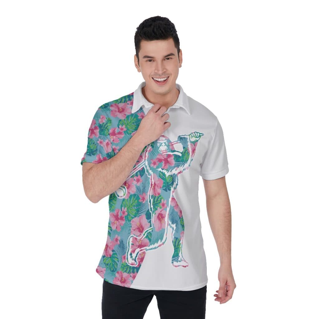 Funny Bigfoot Playing Golf Floral Men's Polo Shirt