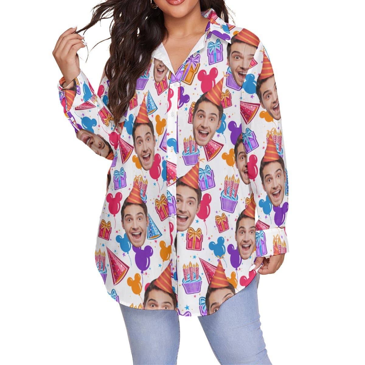 Funny Birthday Custom Face Plus Size Women’s Hawaiian Shirt (1)