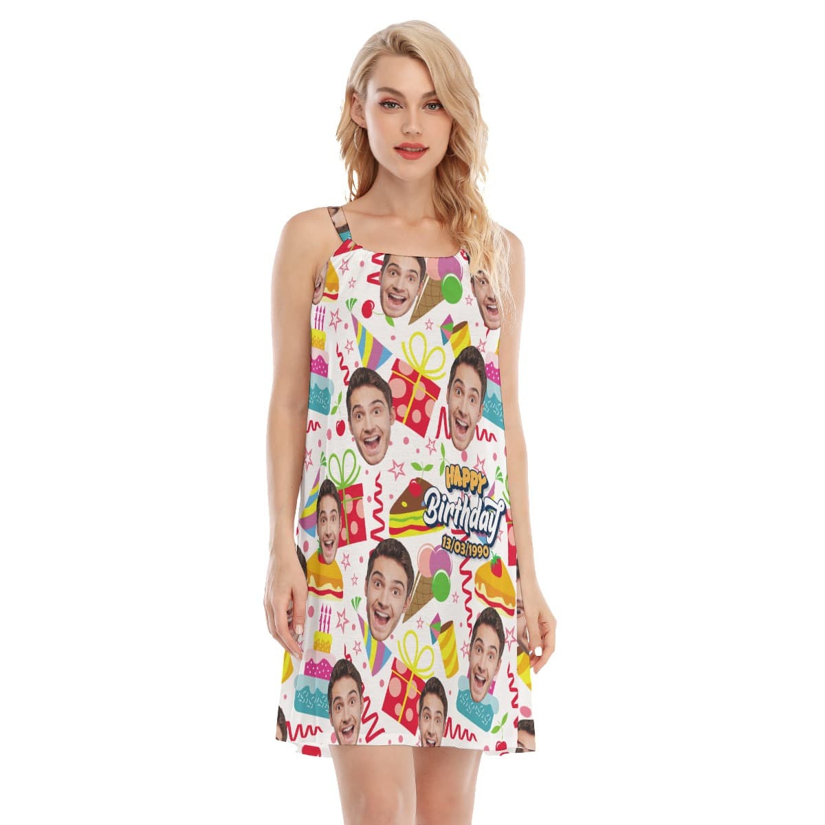 Funny Birthday Gift Custom Face Aloha Cami Dress For Women (1)