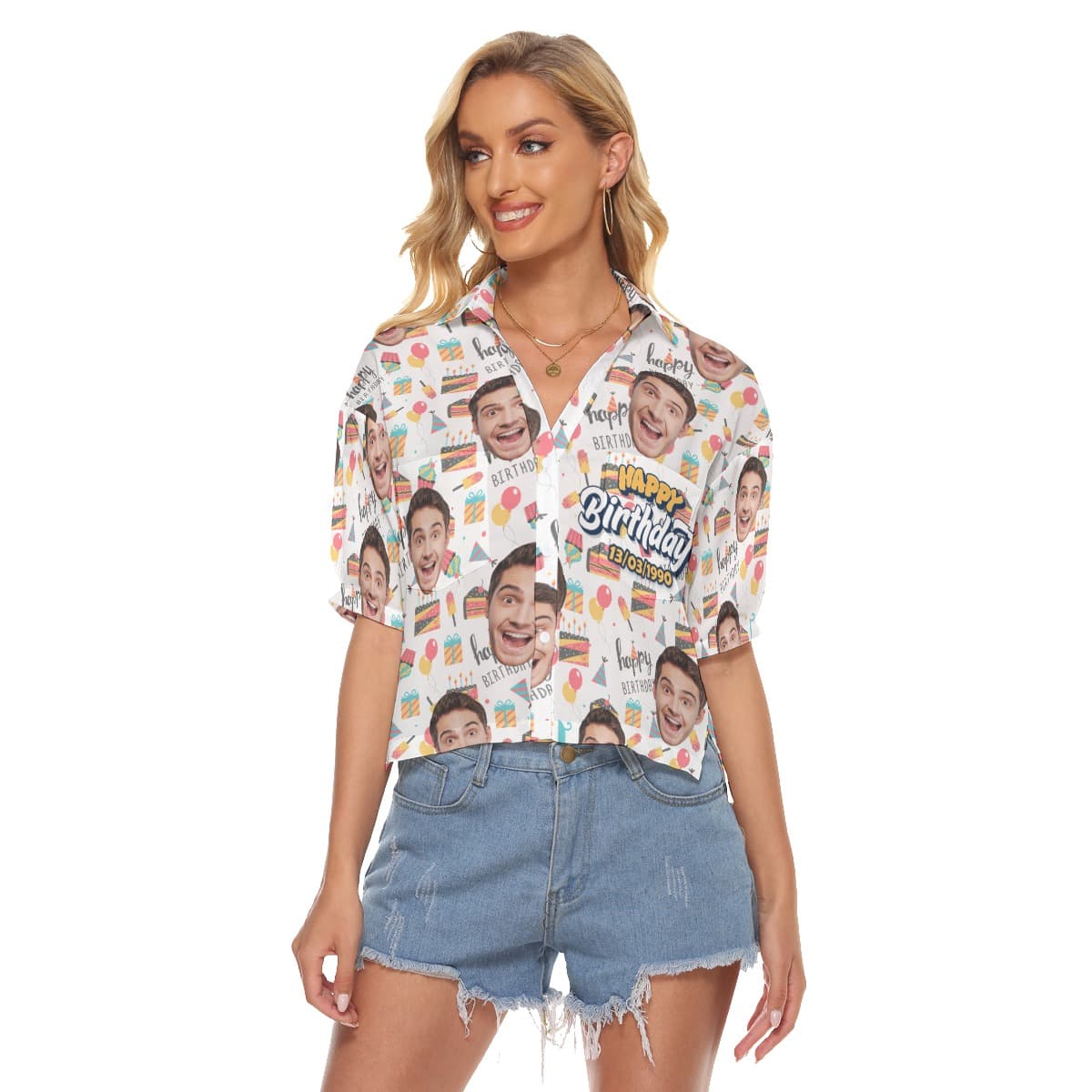 Funny Birthday Gift Custom Face And Date Aloha Crop Top Shirt For Women (4)