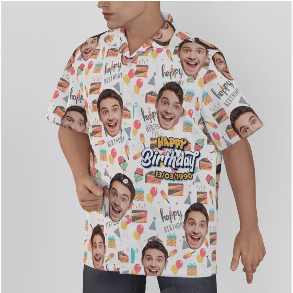 Funny Birthday Gift Custom Face And Date Men's Hawaiian Shirt