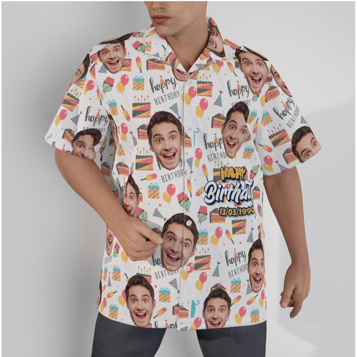 Funny Birthday Gift Custom Face And Date Men’s Hawaiian Shirt (3)