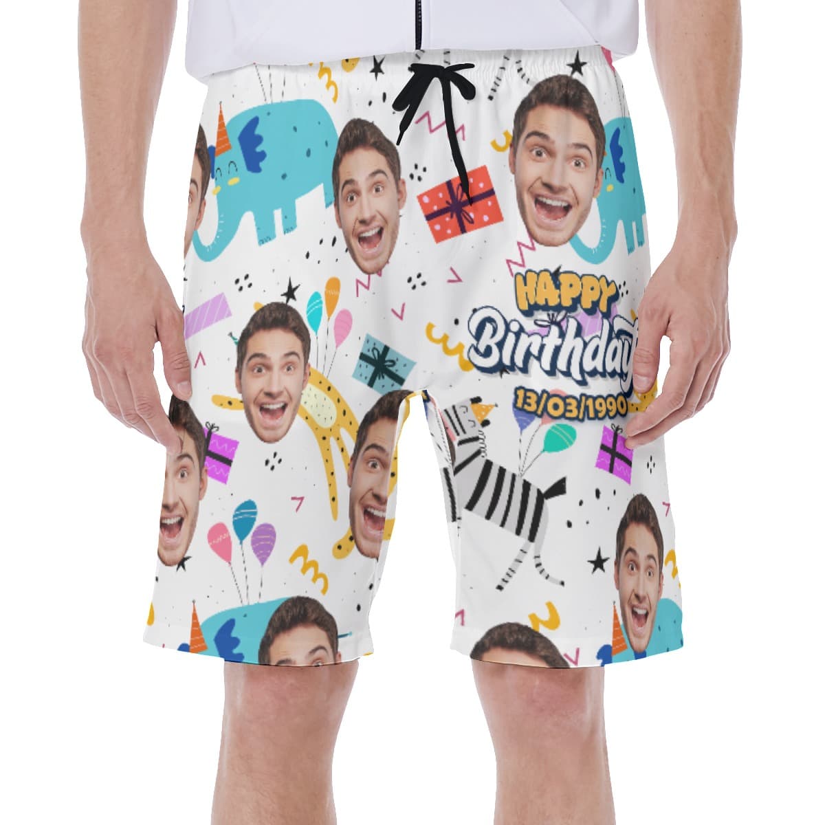 Funny Birthday Gift Custom Face Hawaiian Swim Trunks For Men