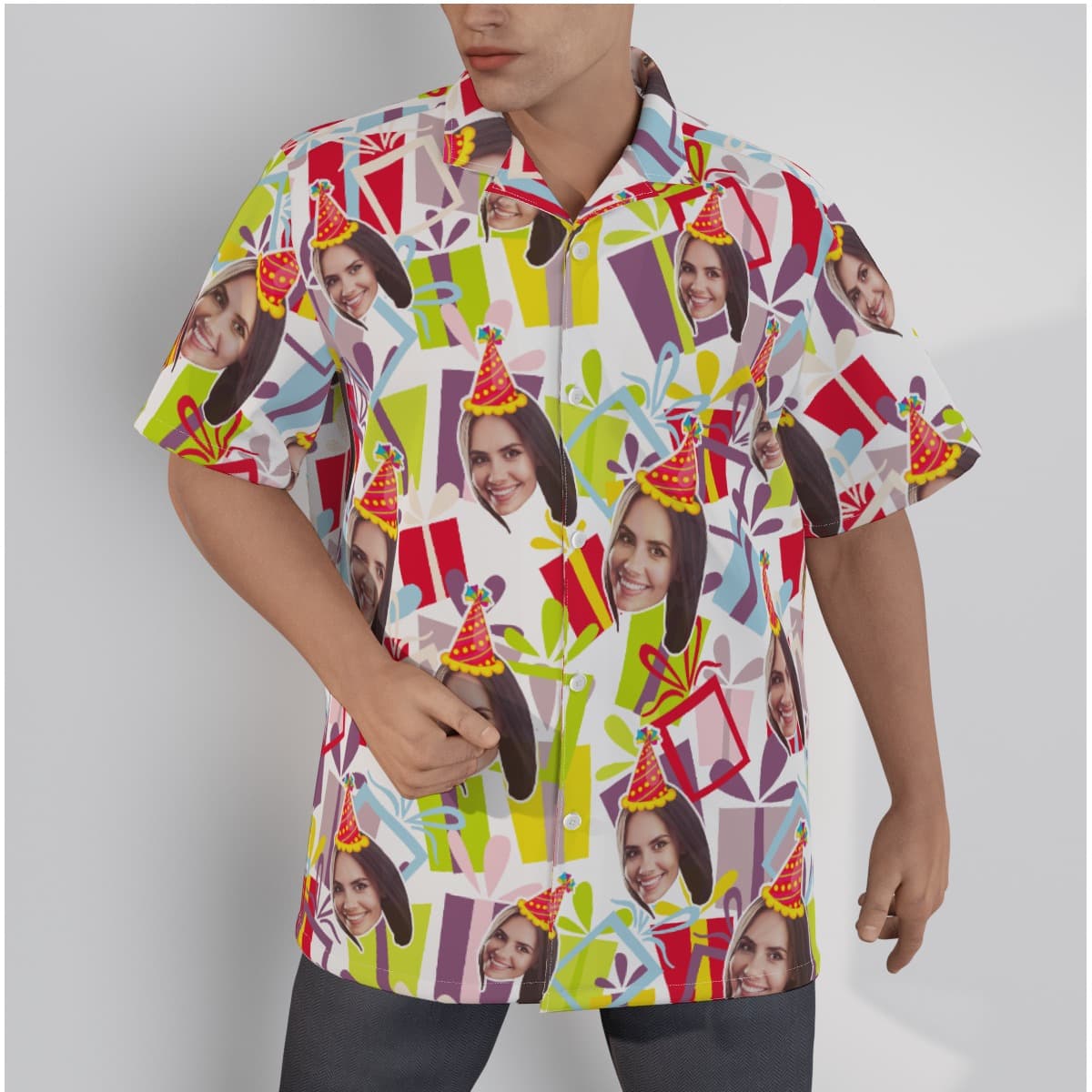 Funny Birthday Gift Custom Face Men's Hawaiian Shirt