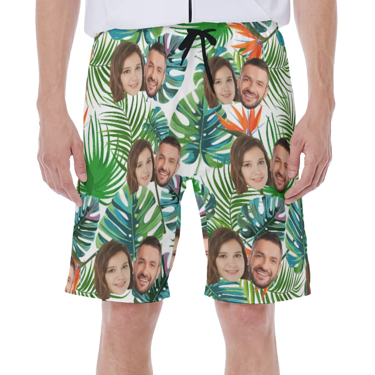 Funny Couple Faces Men's Hawaiian Swim Trunks (1)