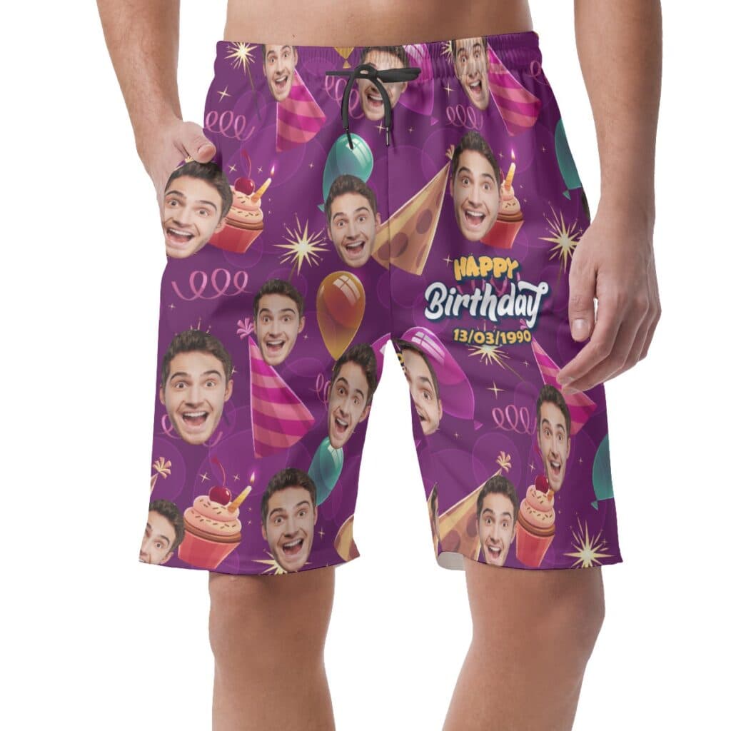 Funny Custom Birthday Hawaiian Shorts With Face And Date