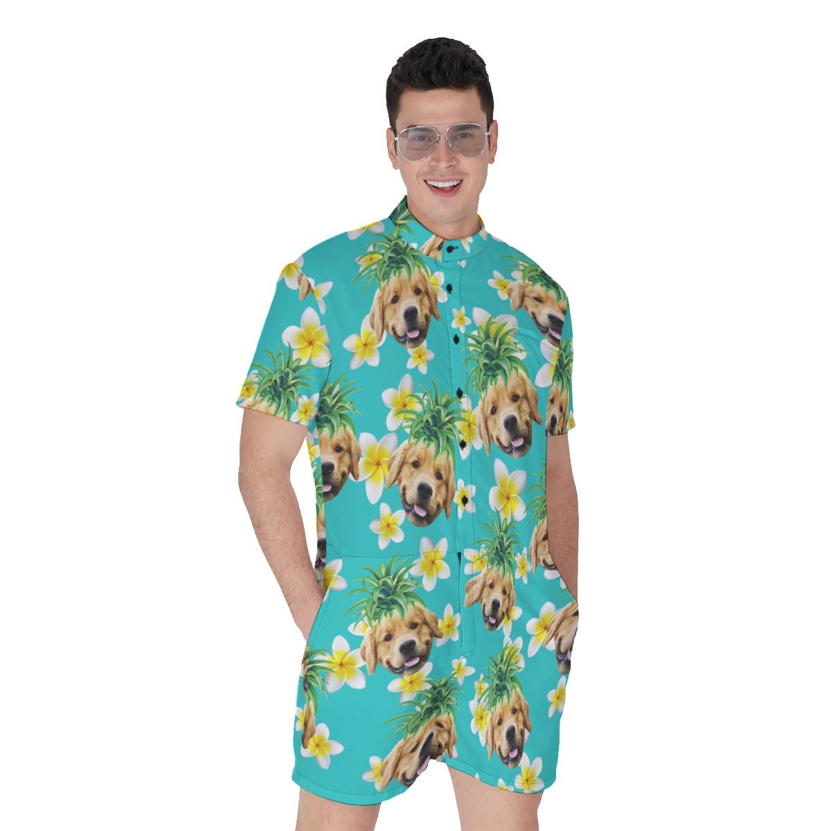 Funny Custom Dog Face With Pineapple Men's Hawaiian Romper