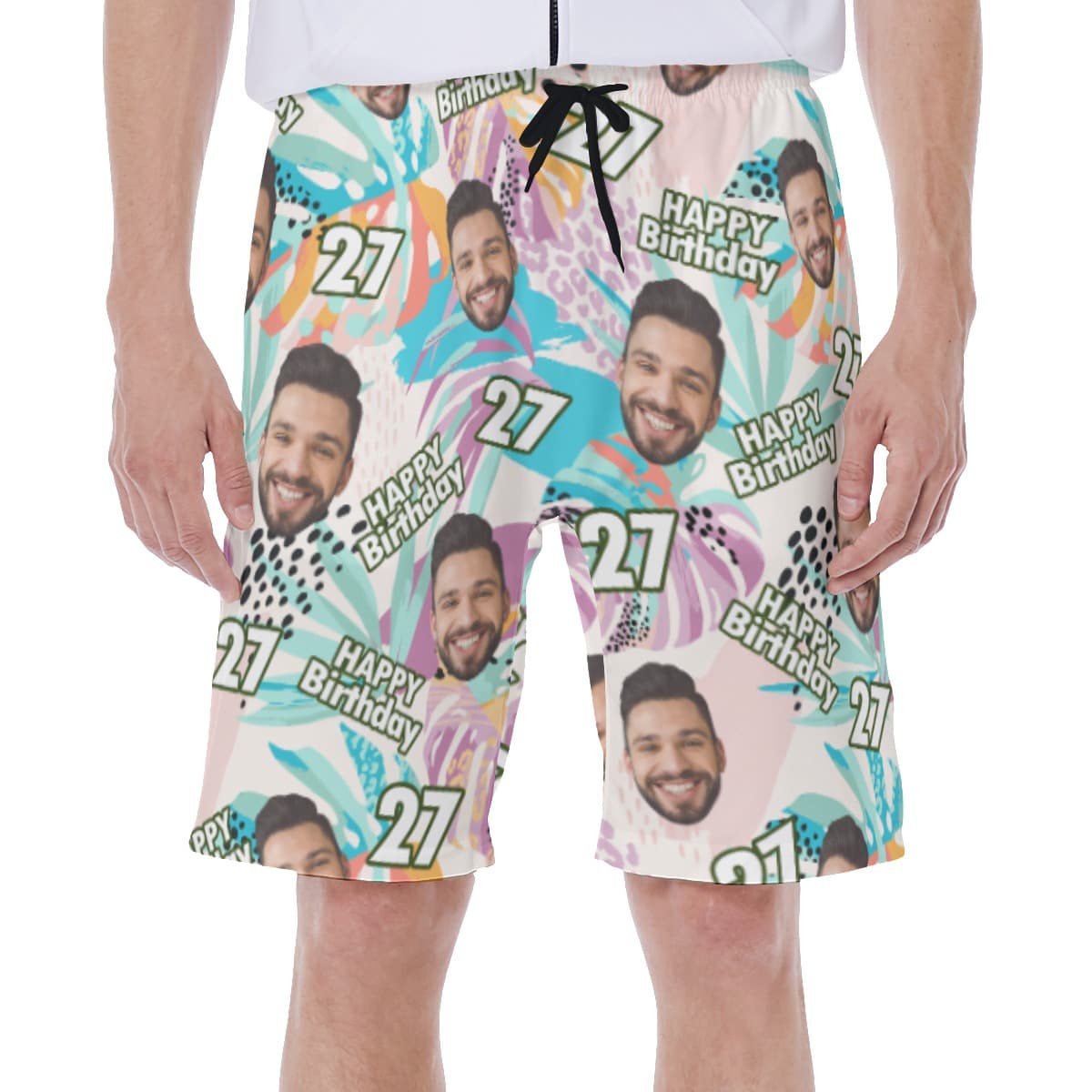 Funny Custom Face And Age Tropical Hawaiian Swimwear For Men