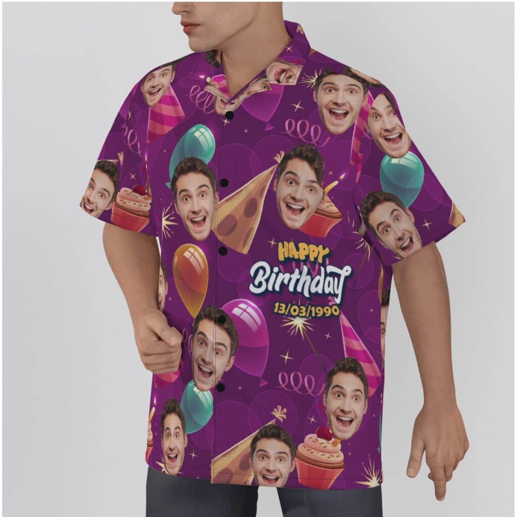 Funny Custom Face And Date Birthday Hawaiian Shirt