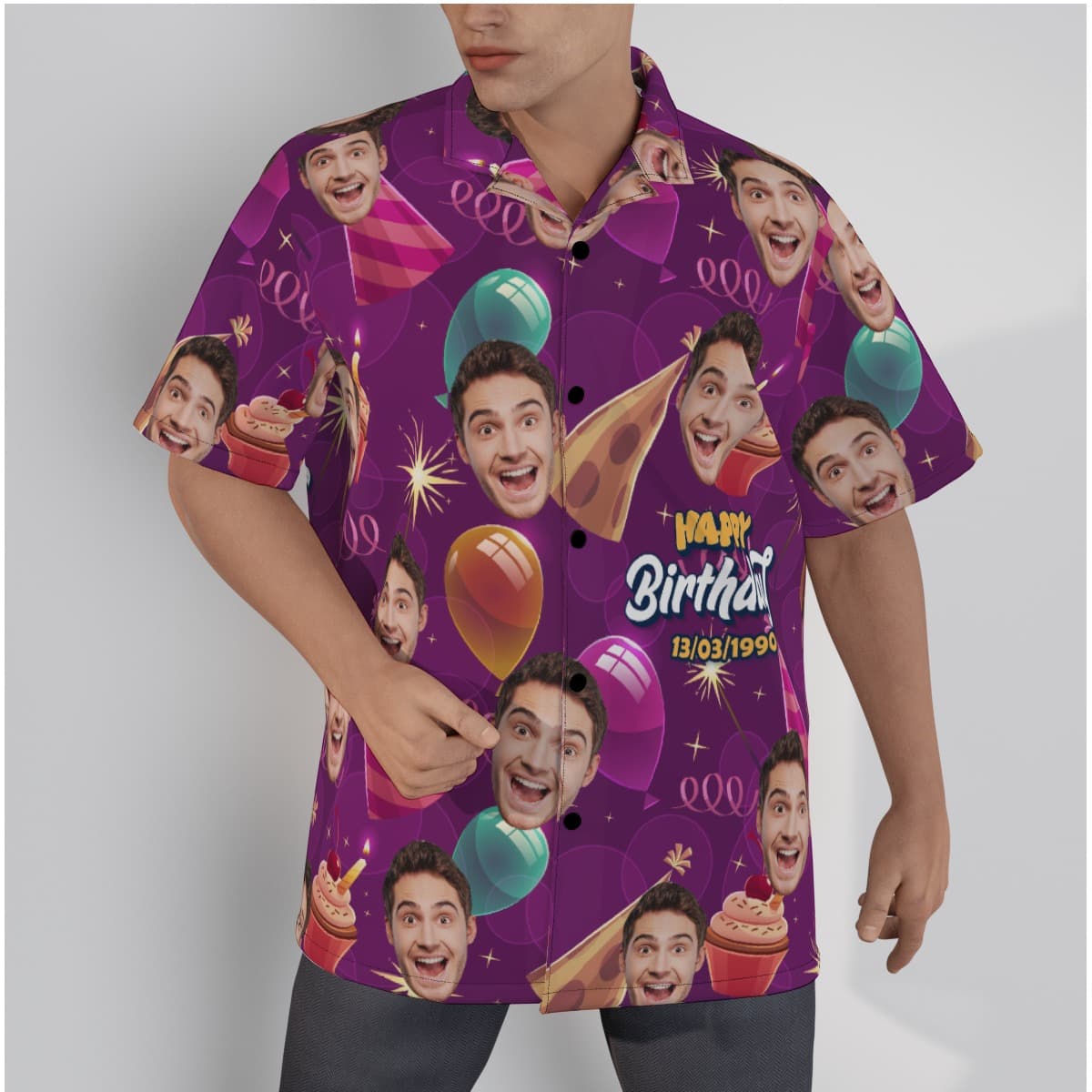 Funny Custom Face And Date Birthday Hawaiian Shirt (3)