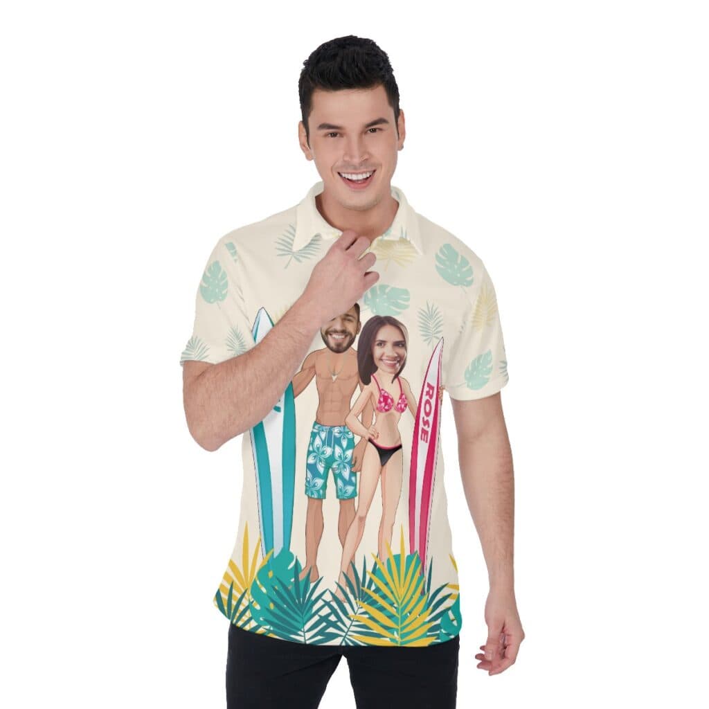 Funny Custom Face And Name Beach Polo Shirt For Couples (1)