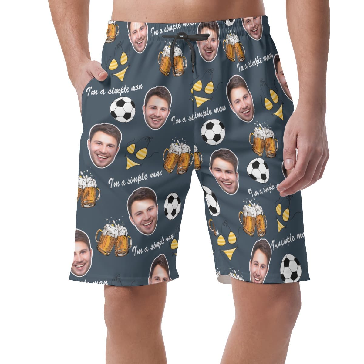 Funny Custom Face Beer And Soccer Summer Beach Shorts For Men