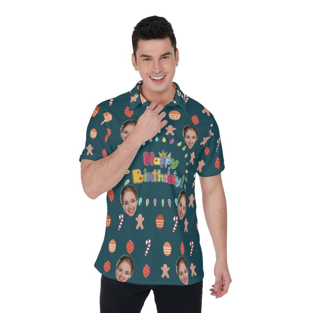 Funny Custom Face Birthday Hawaiian Polo Shirt For Men
