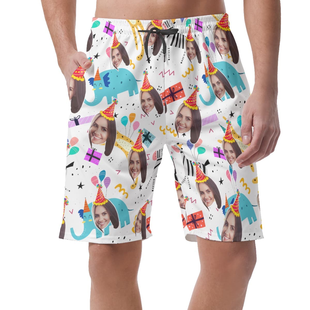 Funny Custom Face Birthday Hawaiian Summer Beach Shorts For Men