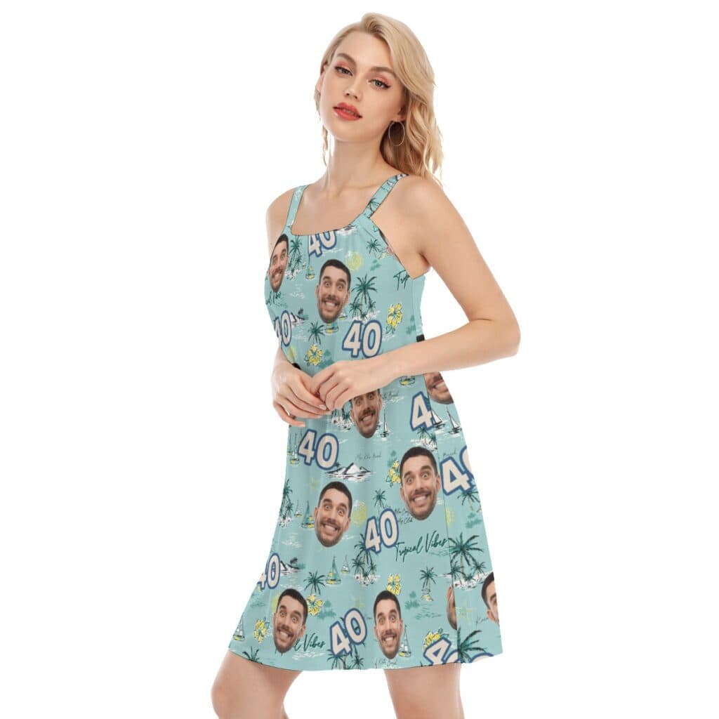 Funny Custom Face Birthday Tropical Blue Hawaiian Dress