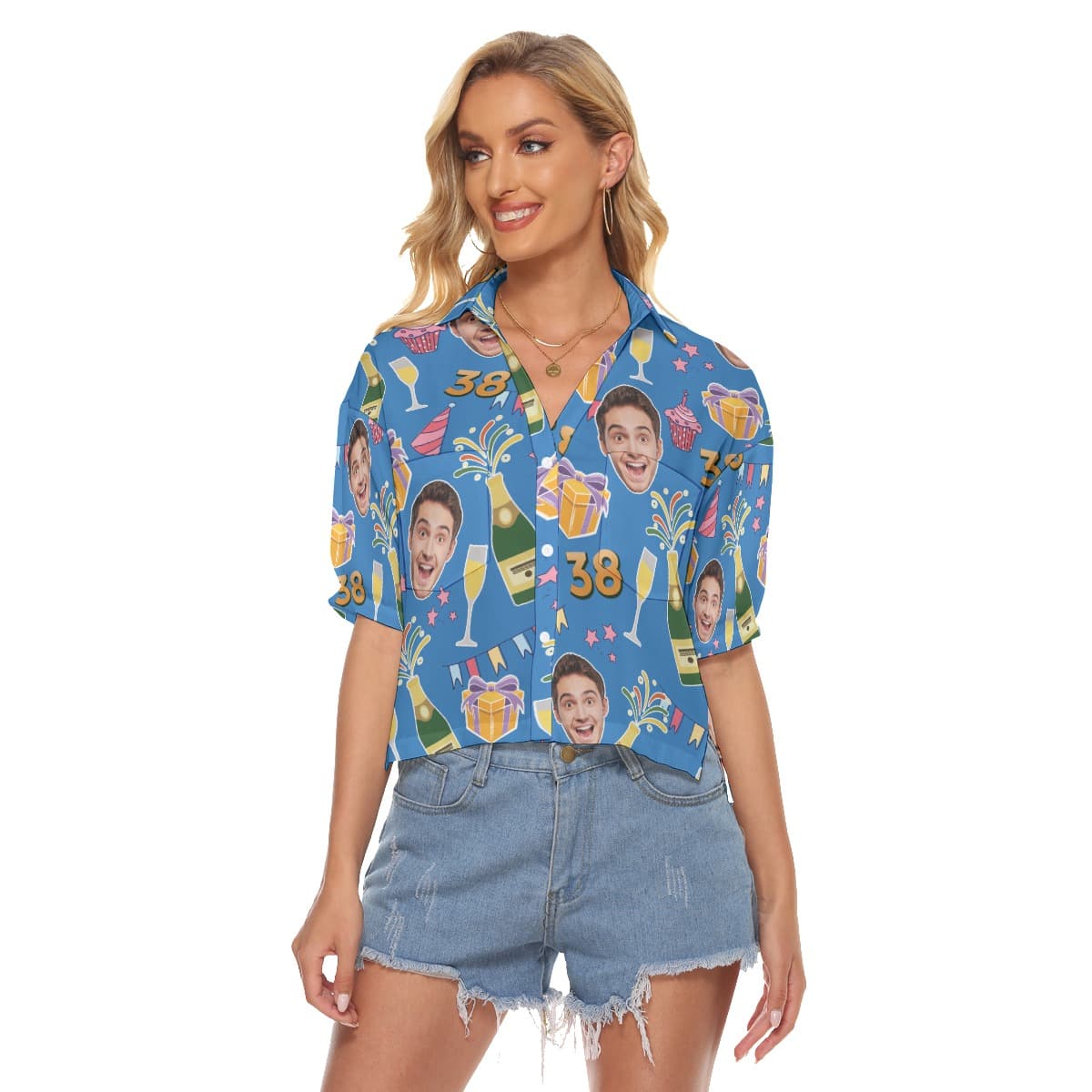 Funny Custom Face Birthday Women's Aloha Crop Top Shirt