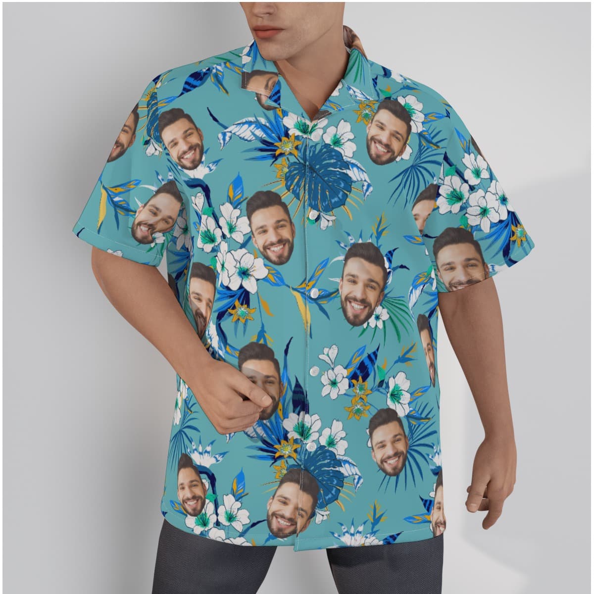 Funny Custom Face Blue Hawaiian Shirt For Men (1)