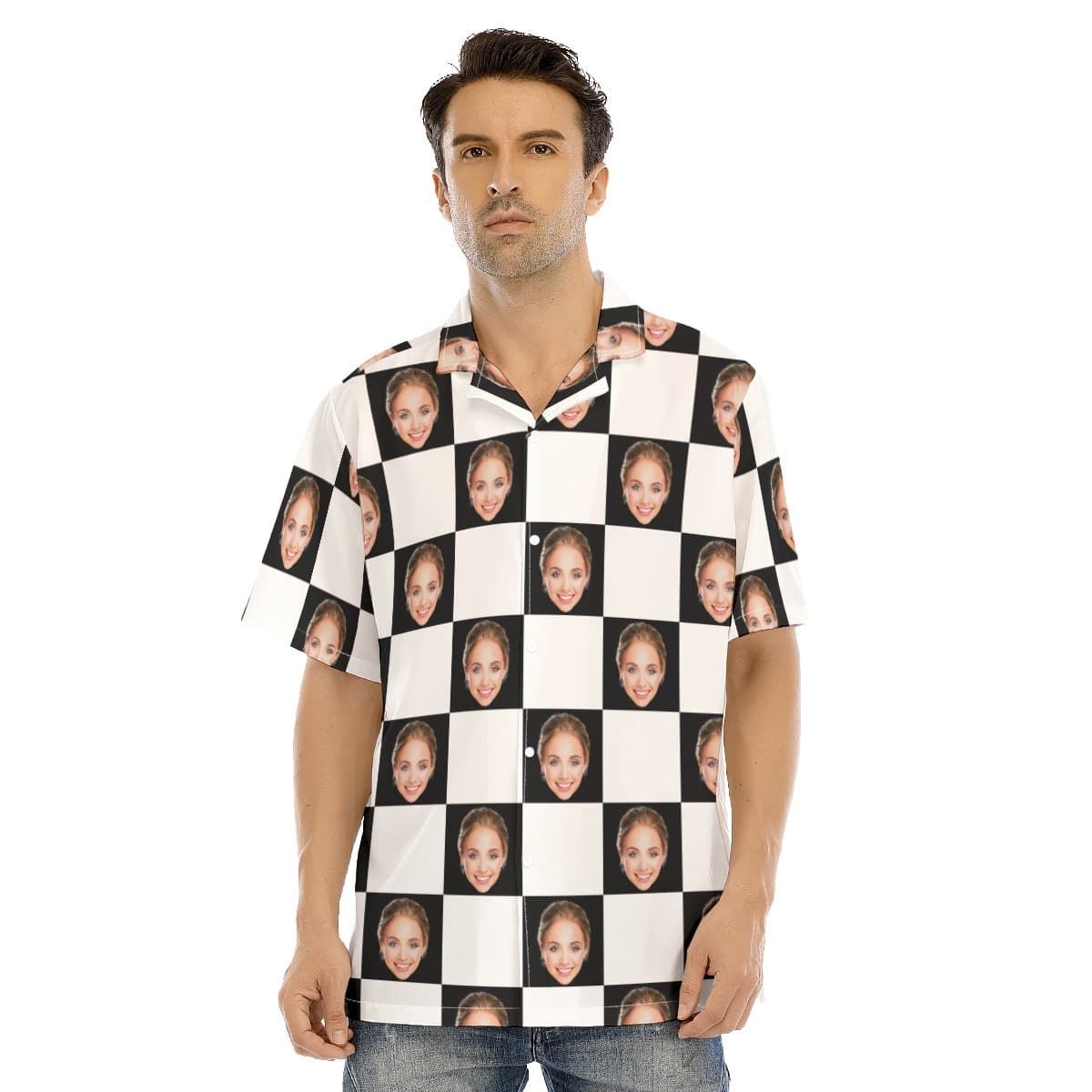 Funny Custom Face Caro Hawaiian Shirt For Men (1)