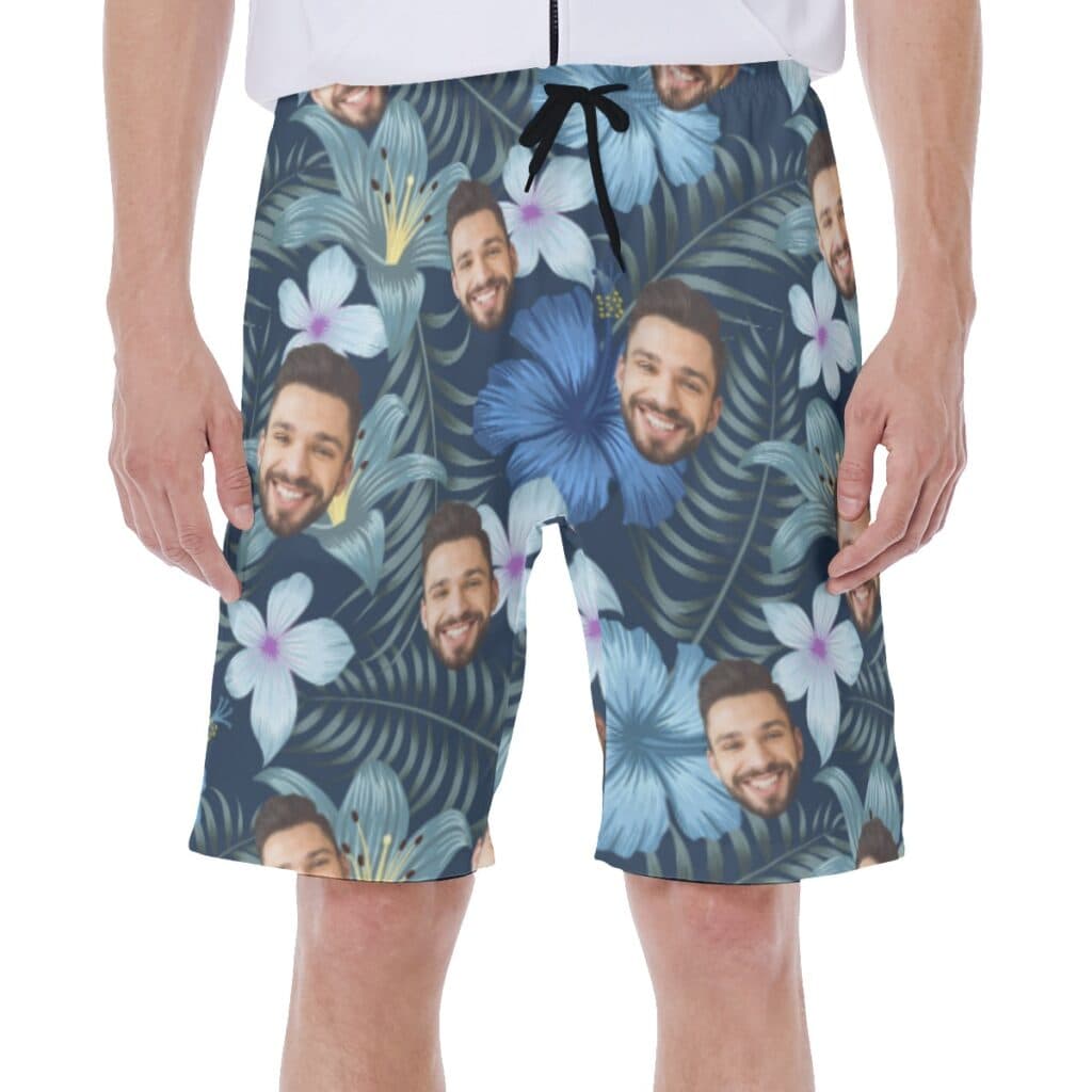 Funny Custom Face Floral Swim Trunks For Men (1)