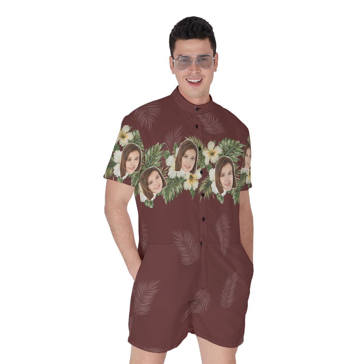 Funny Custom Face Flower Men's Hawaiian Romper (1)