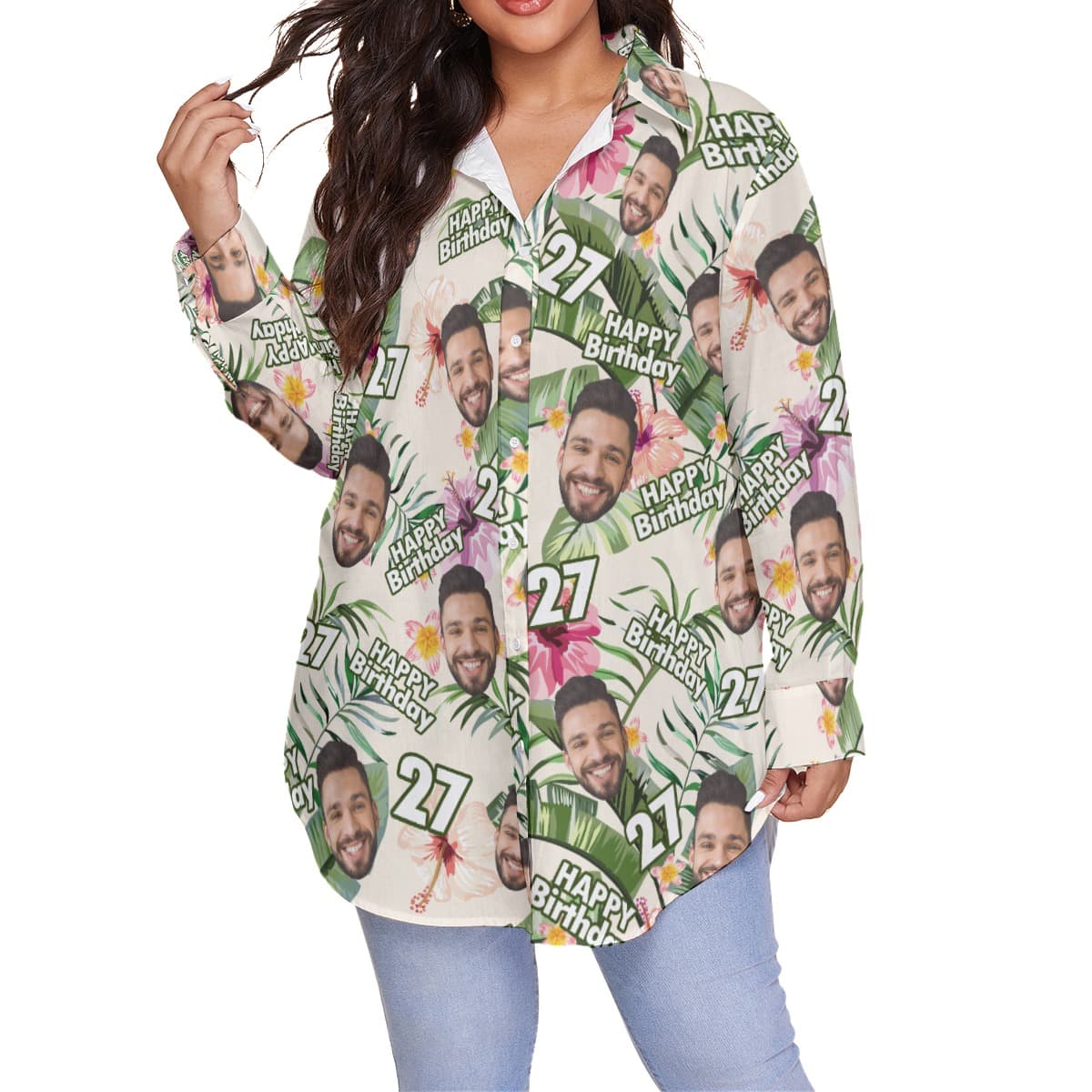 Funny Custom Face Happy Birthday Hawaiian Oversized Shirt (4)