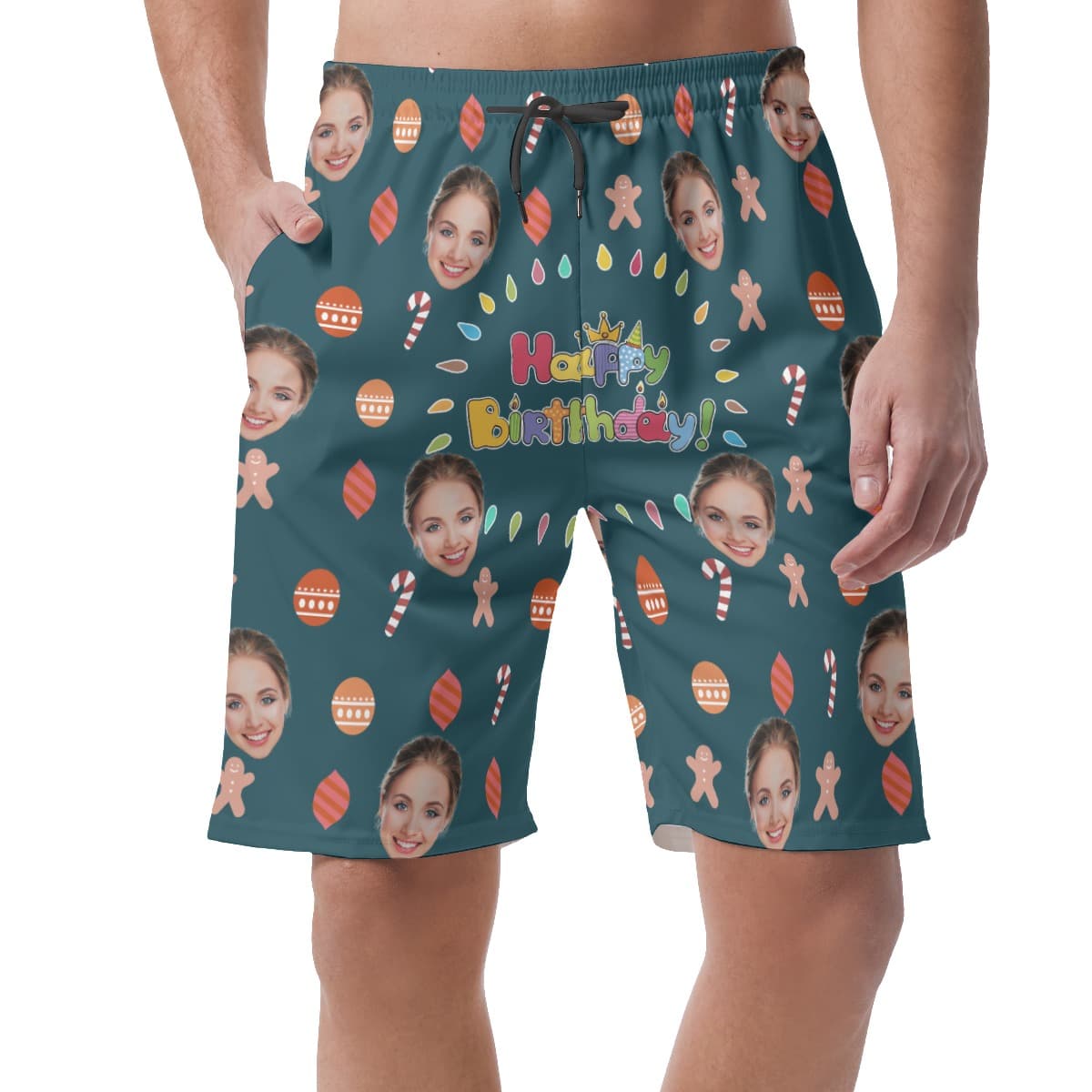 Funny Custom Face Happy Birthday Hawaiian Summer Shorts For Men