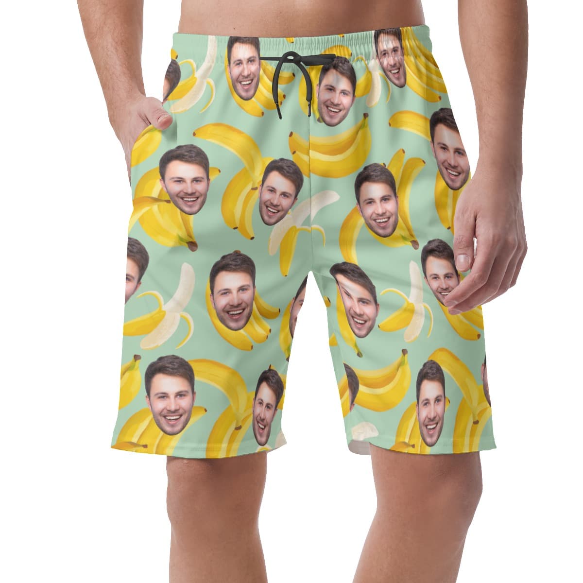 Funny Custom Face Mix Tropical Banana Hawaiian Beach Shorts For Men