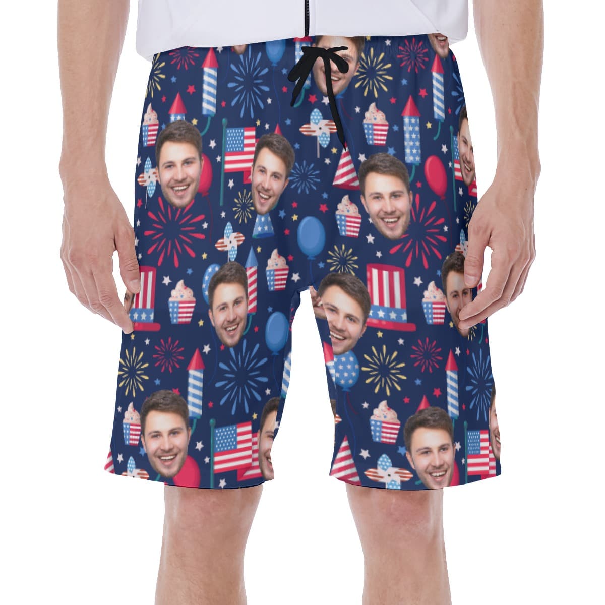 Funny Custom Face Patriotic Men's Swim Trunks (1)