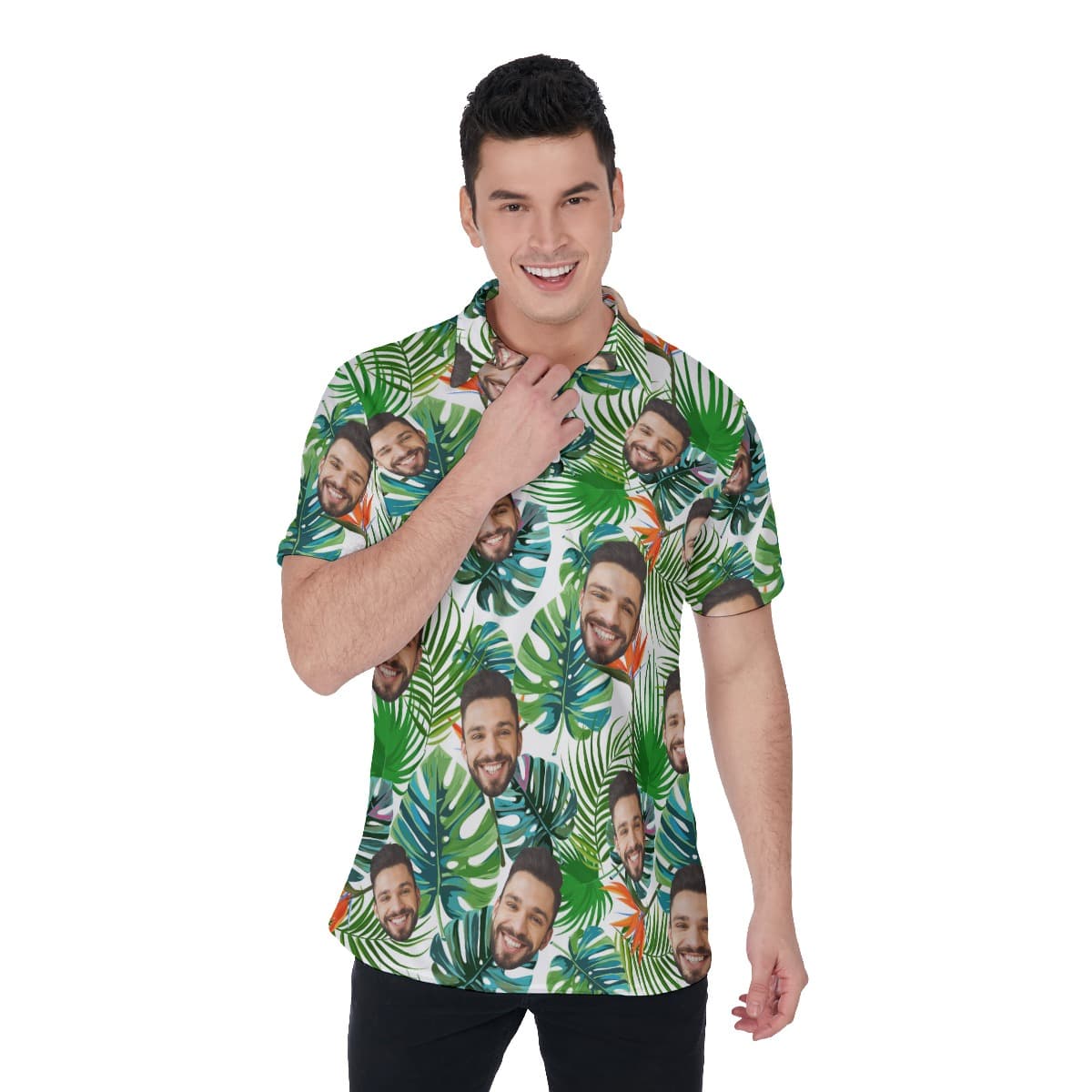 Funny Custom Face Tropical Collared Shirt For Men (1)
